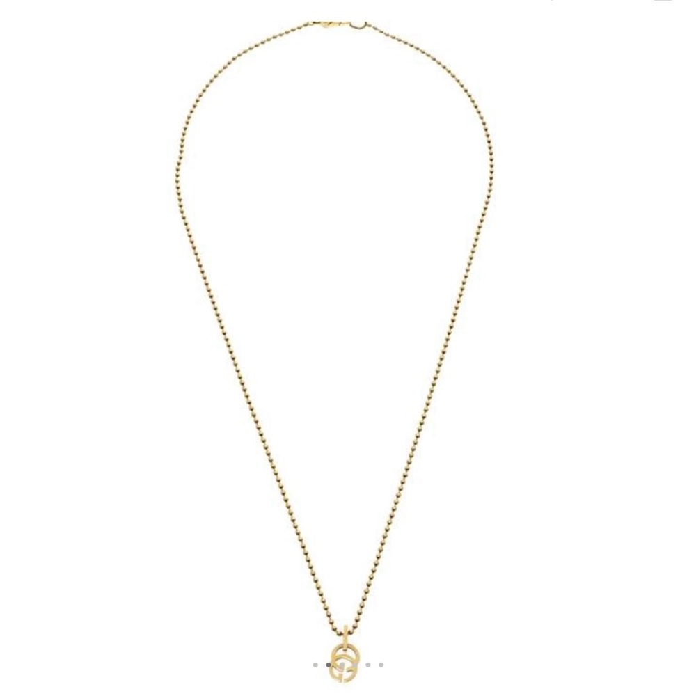GUCCI GG 18k yellow gold beaded chain pendant necklace